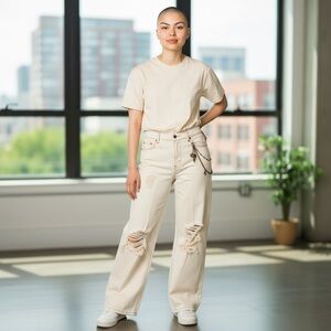 Free People Distressed Off-White Jeans